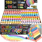 160 tizas para acera para niños - 14 colores, 10 con purpurina, 10 neón, tizas jumbo no tóxicas y lavables - Set a granel de pintura para exteriores para niños y niños pequeños - Juguetes de pizarra