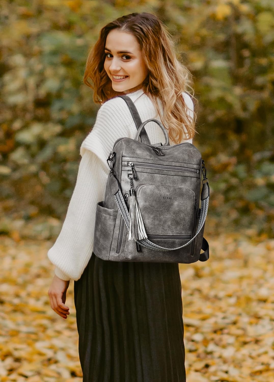 Shrrie Mochila de cuero vegano para computadora portátil para mujer...