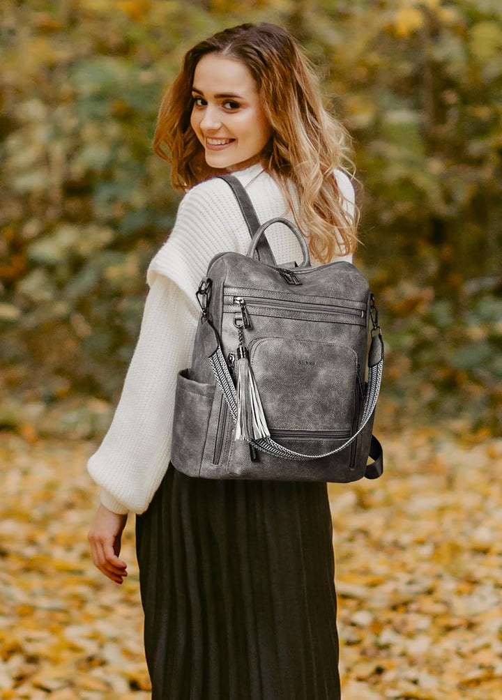 Shrrie Mochila de cuero vegano para computadora portátil para mujer...