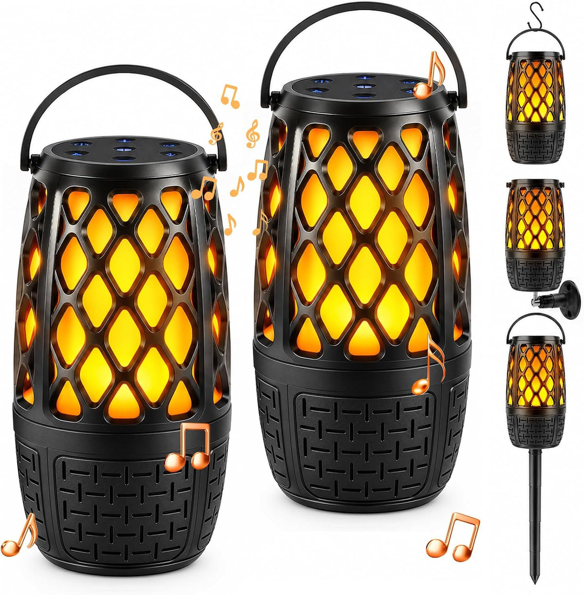 Altavoces para exteriores Bluetooth con luces de llama, sonido estéreo HD e