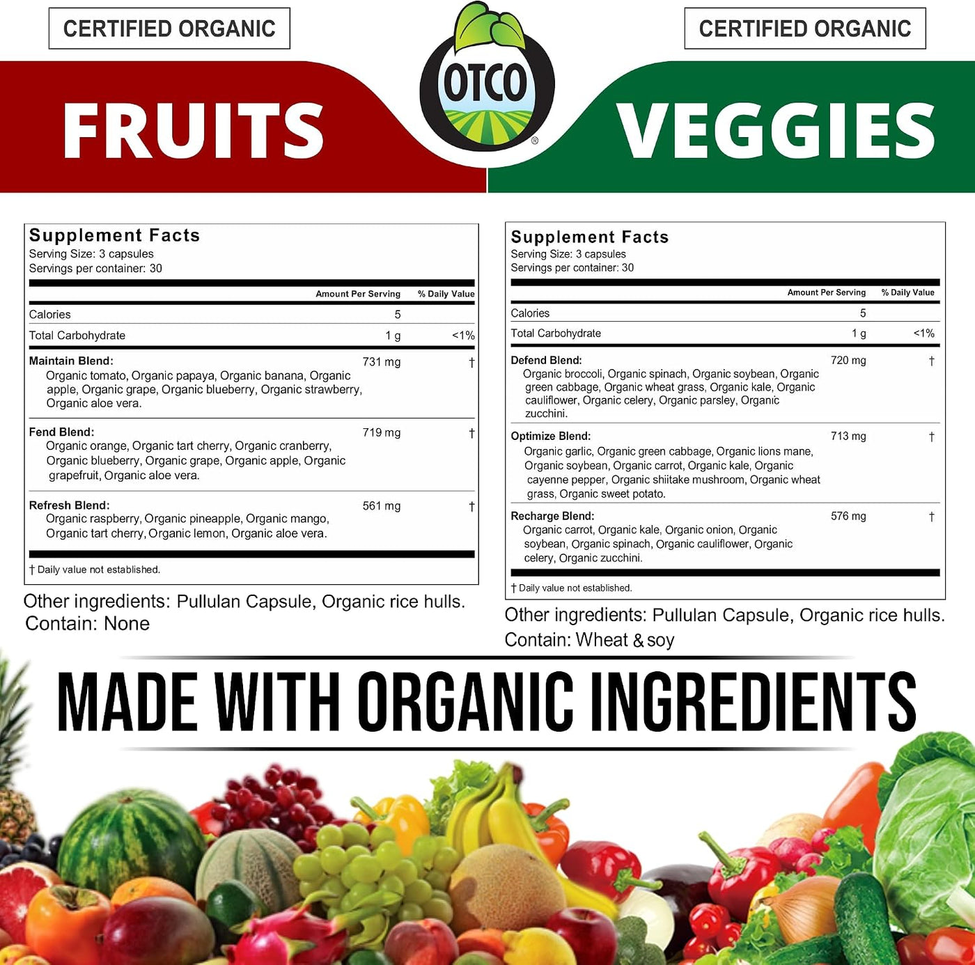 Fabricado con cápsulas orgánicas de frutas y verduras, suplemento v...