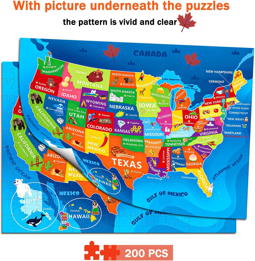 Rompecabezas de mapa de Estados Unidos para niños de 6 a 8