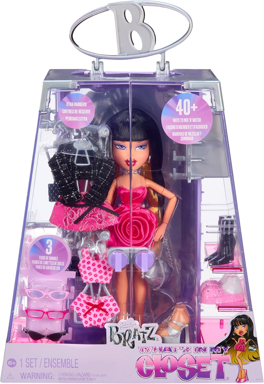 Bratz What'z in My Closet Playset con muñeca Dana Fashion, trajes, zapatos, espejo y accesorios