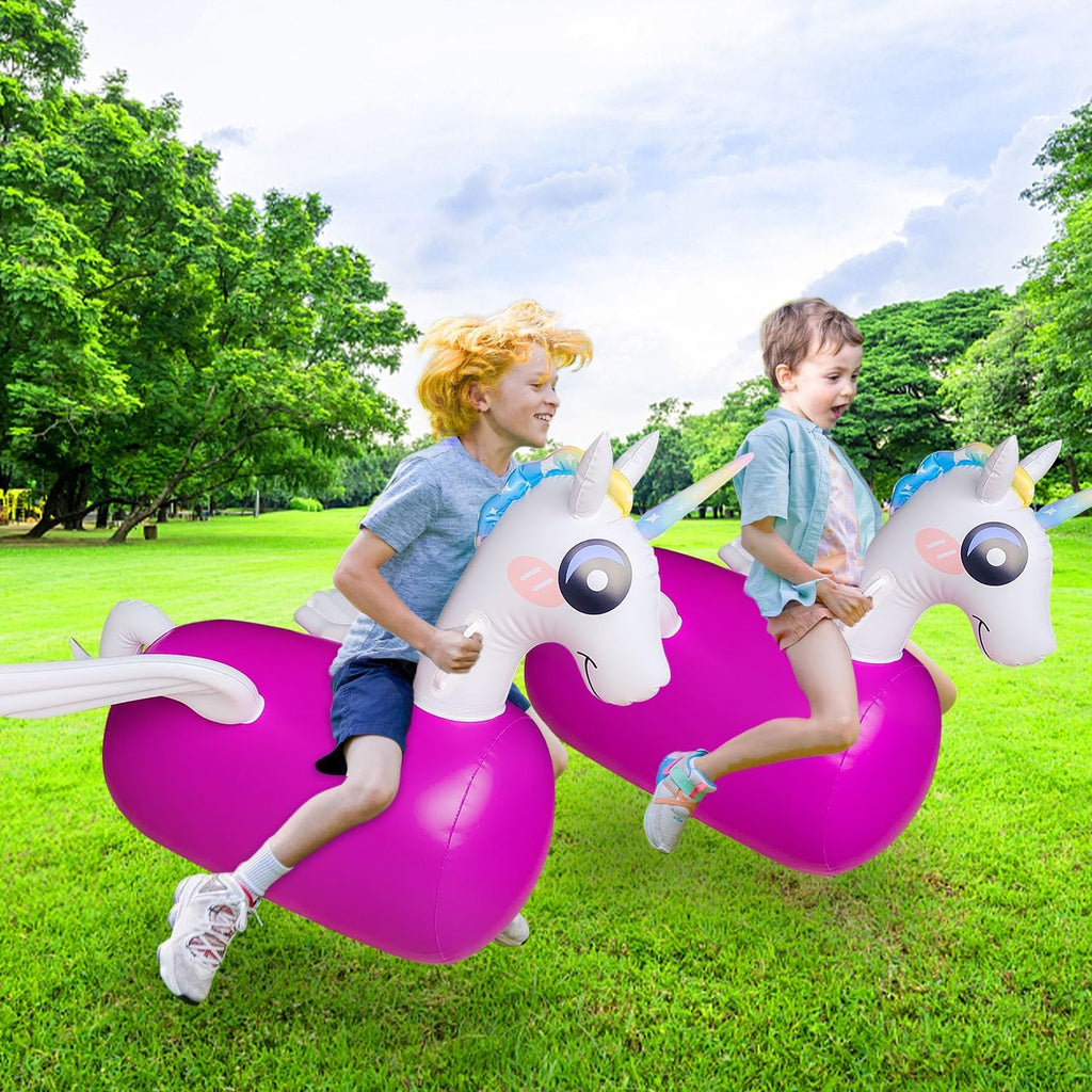 ZHUYNXIR - Juguete inflable de unicornio inflable para niños a partir de 3 años, equipo de juego de salto para interiores y exteriores con mango y alas, divertido caballo animoso de actividad física