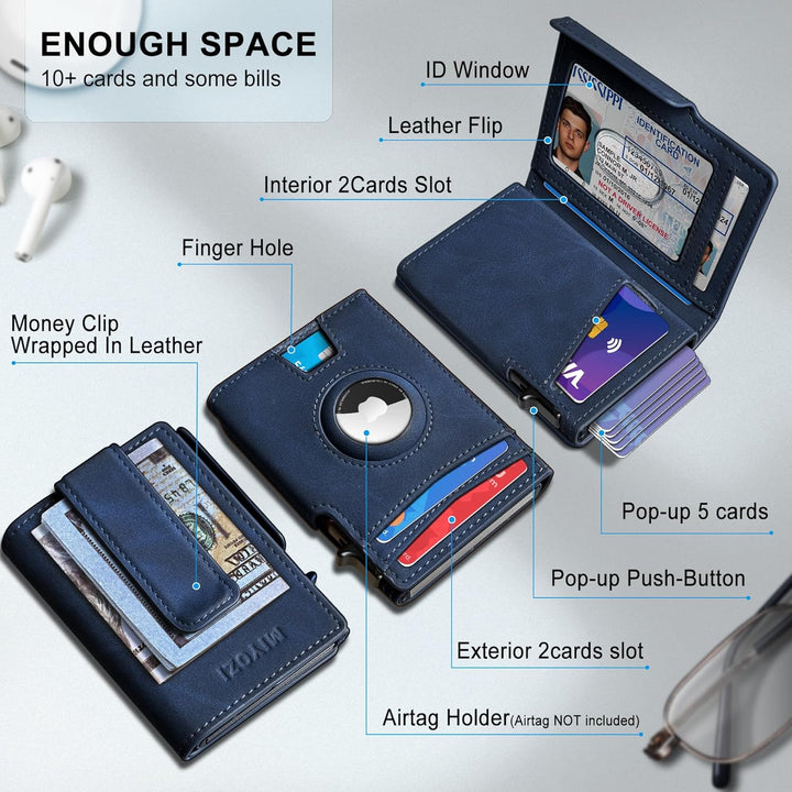 Miyozi - Billetera Airtag para hombre, con clip de dinero, estuche...