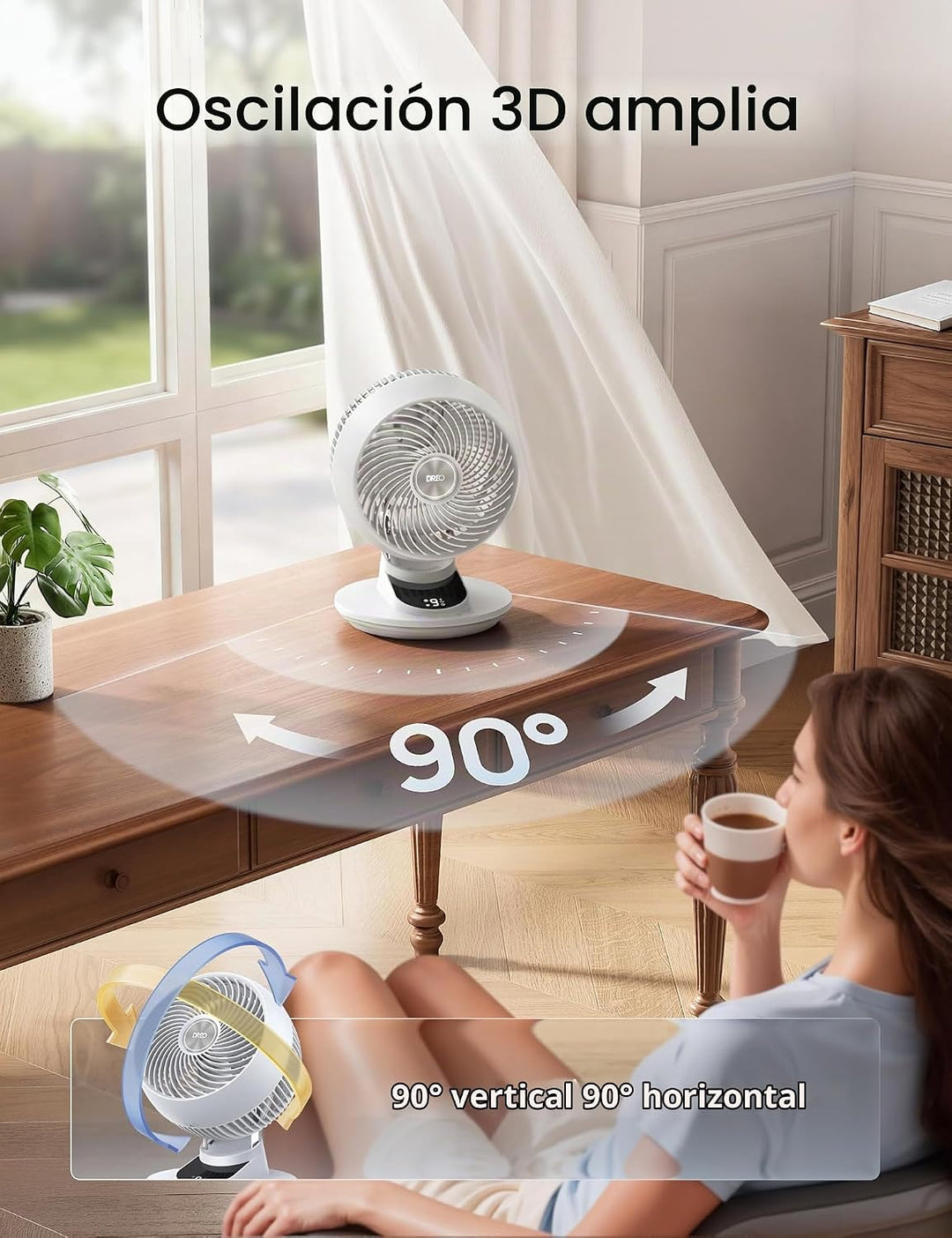 DREO Ventilador inteligente para dormitorio, potente flujo de aire...