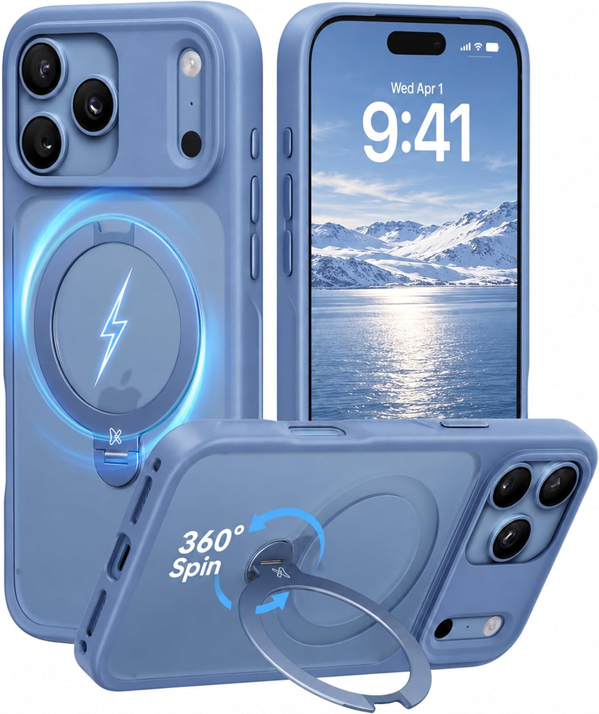 CASEKOO Glacier Blue - Funda para teléfono 18 Pro Max con soporte magnético