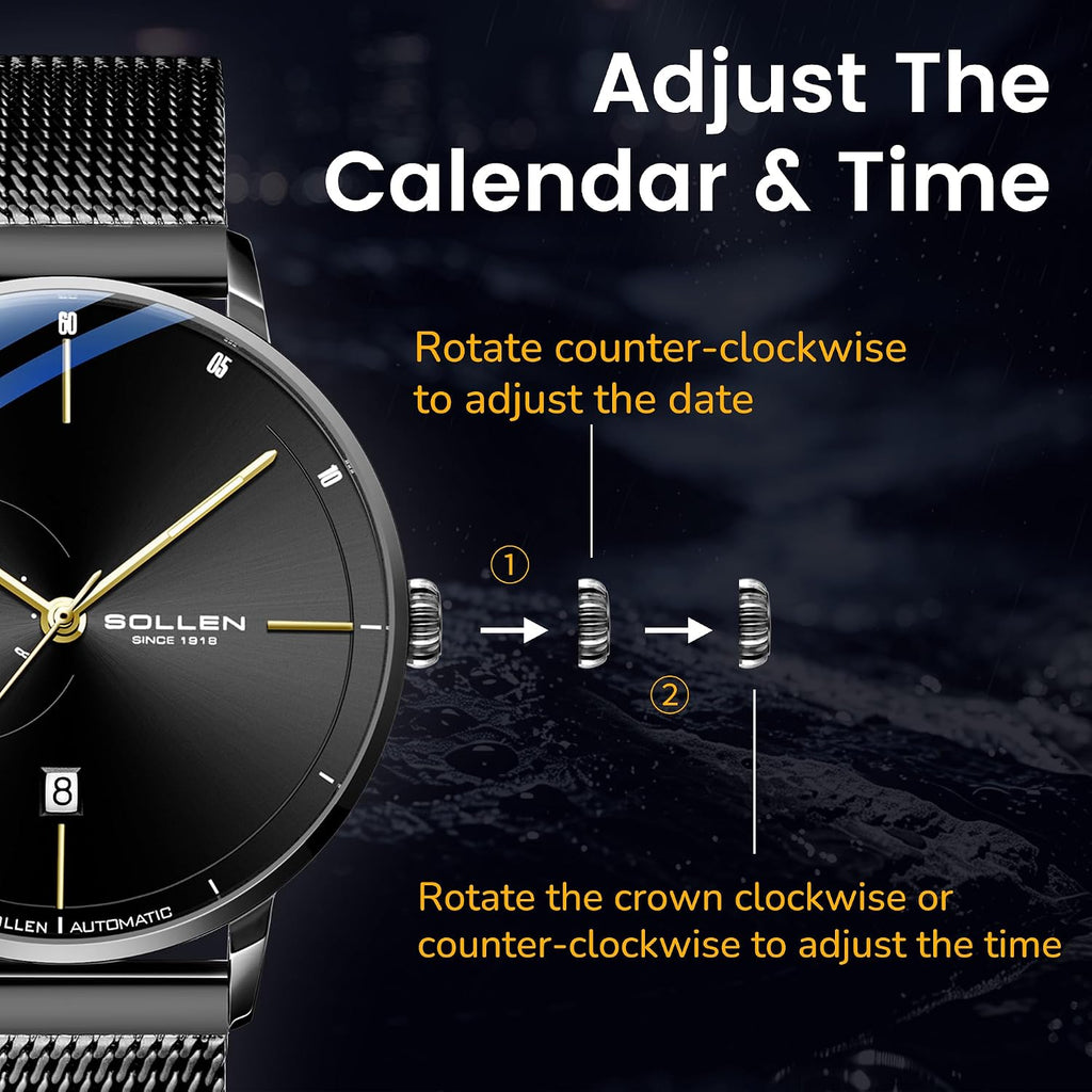 Relojes automáticos para hombre, reloj automático para hombre, movimiento mecánico original, resistente al agua 3ATM, manecillas luminosas, calendario y pantalla de 24 horas, relojes de pulsera