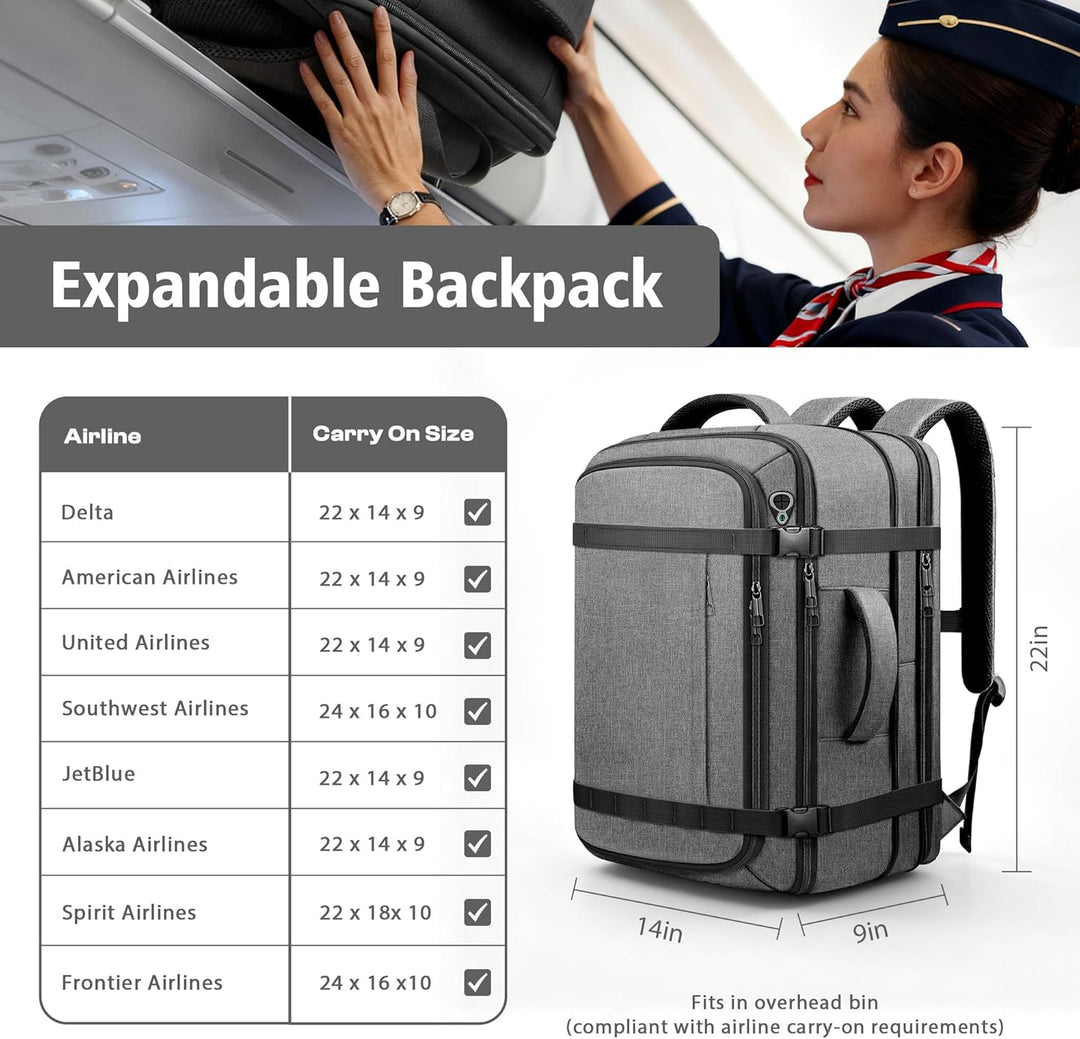 Mochila de mano espaciosa, mochila de viaje expandible de gran capa...