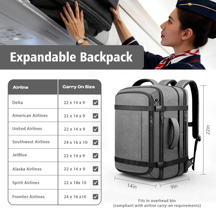 Mochila de mano espaciosa, mochila de viaje expandible de gran capa...
