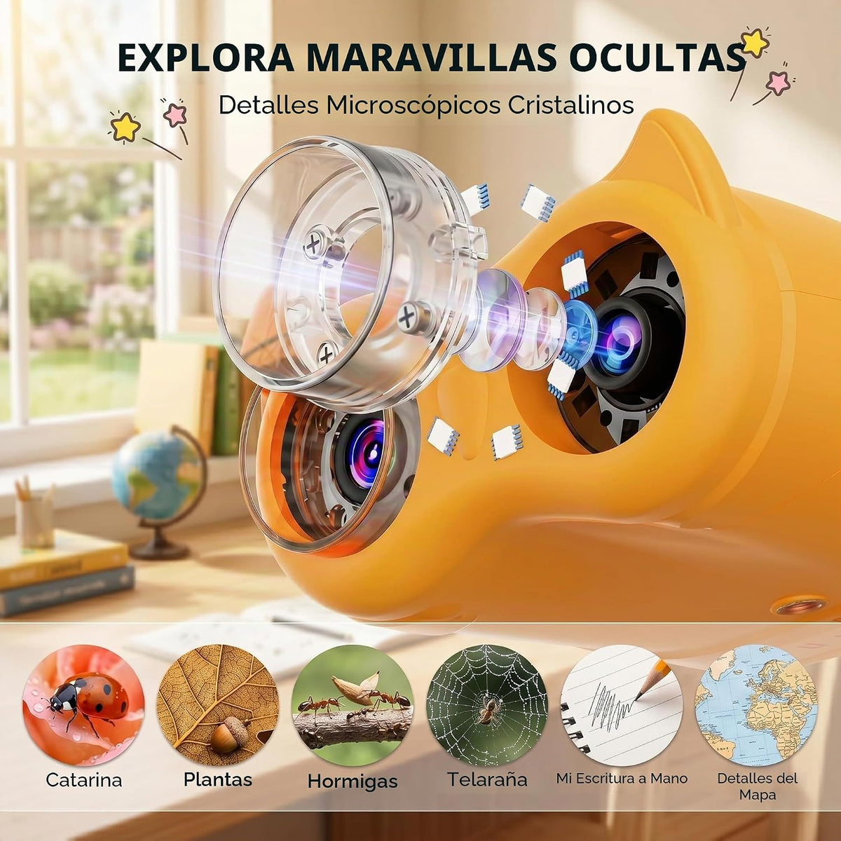 Microscopio y telescopio 2 en 1 para niños, microscopio digital de mano 1000X para niños, pantalla de 2.0 pulgadas, 8 LED, telescopio de bolsillo 10X para exteriores, cámara 1080P, juguetes
