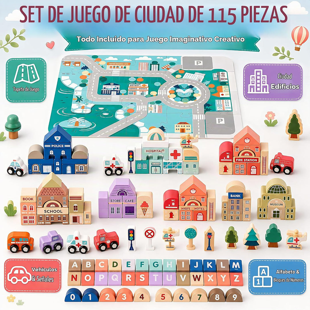Juego de bloques de construcción de madera, apilador de construcció...