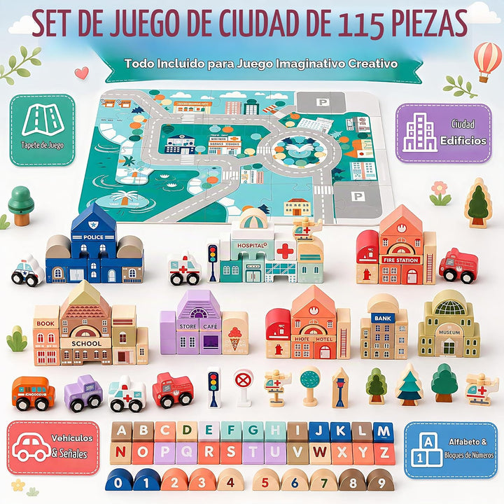 Juego de bloques de construcción de madera, apilador de construcció...