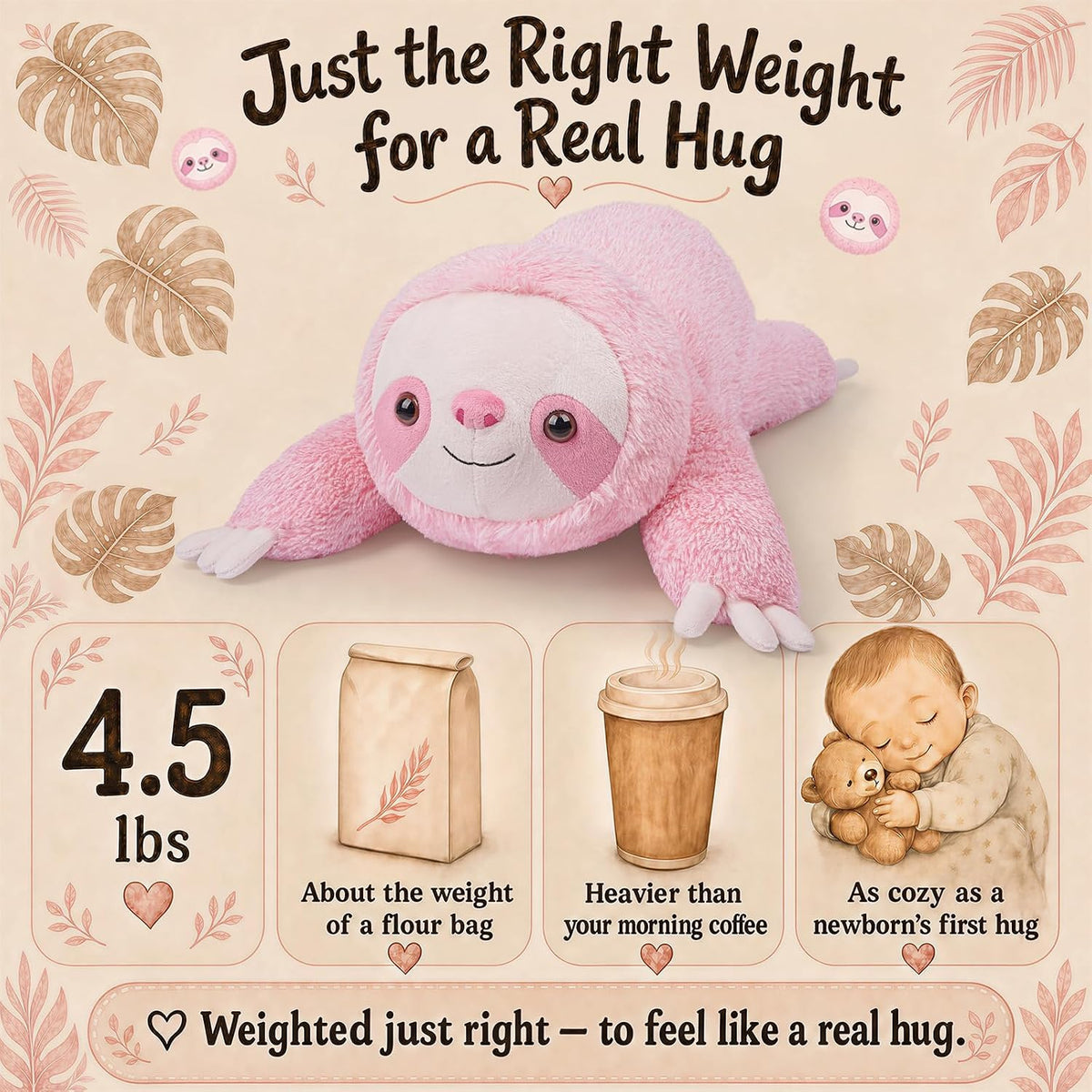 gnomantic Animales de peluche con peso de perezoso, almohada de felpa para