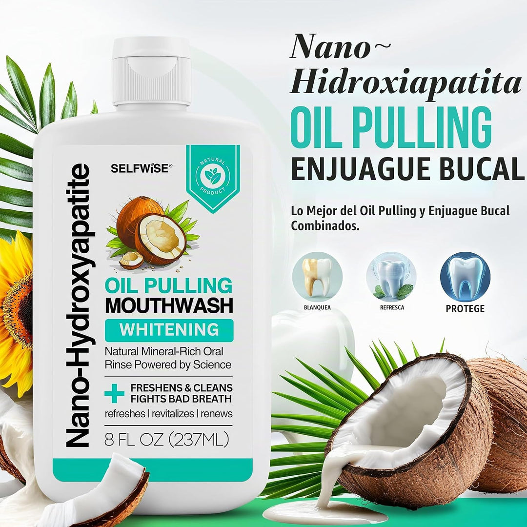 Enjuague bucal blanqueador con nano-hidroxiapatita y oil pulling pa...