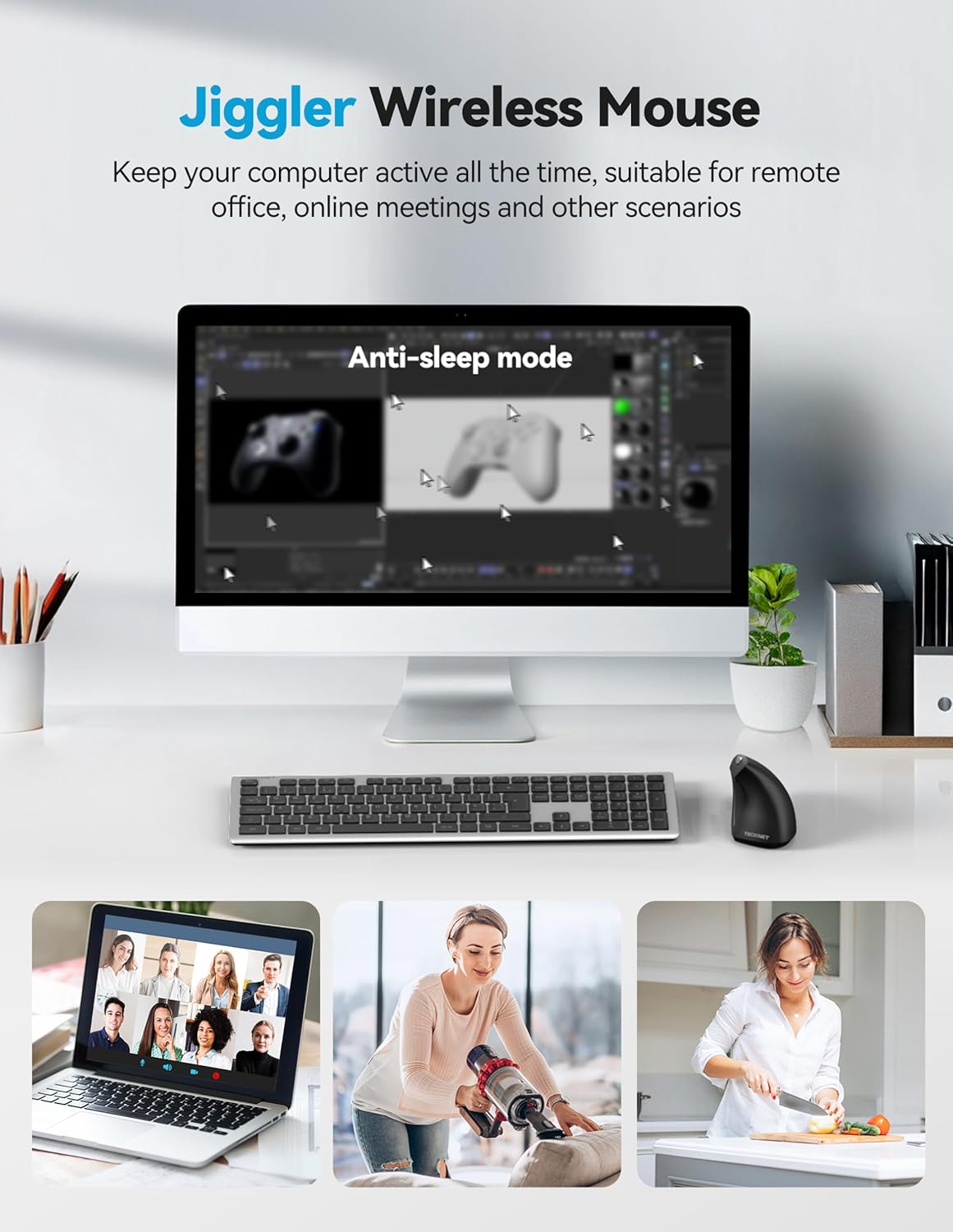 TECKNET Ratón ergonómico con Jiggler, mouse vertical inalámbrico Bl...
