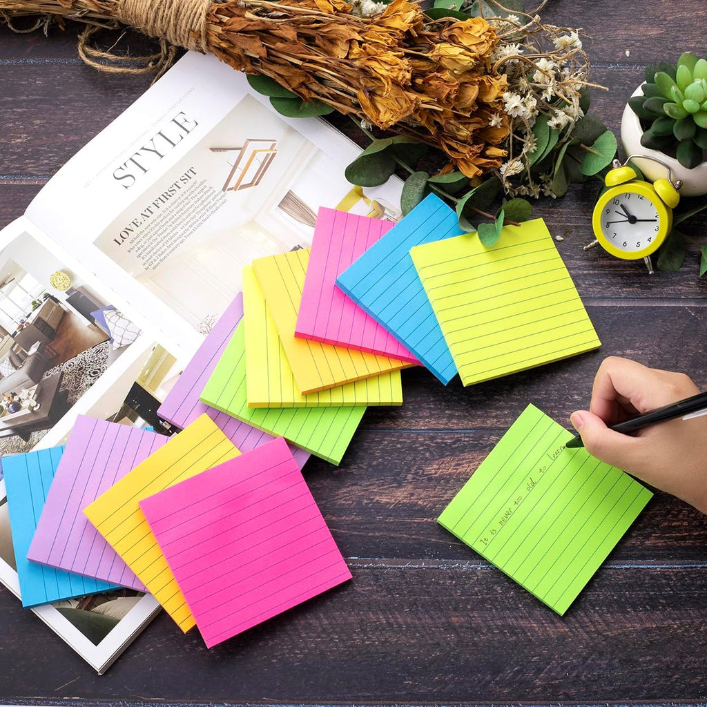 (36 blocs) notas adhesivas forradas de 4 x 4 pulgadas, 6 blocs de notas autoadhesivas de colores brillantes, adhesivo fuerte, 47 hojas/bloc