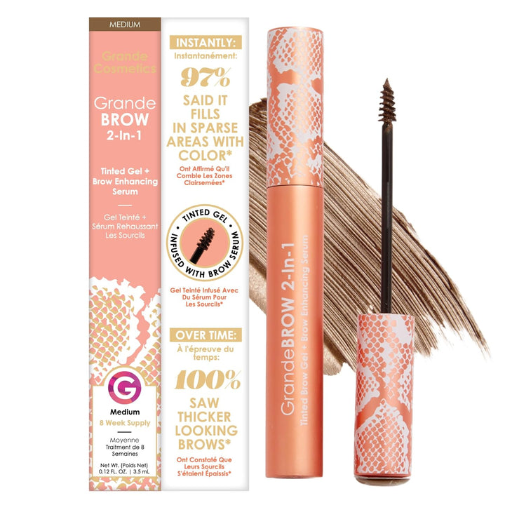 Grande Cosmetics GrandeBROW - Gel tintado para cejas 2 en 1 + suero...