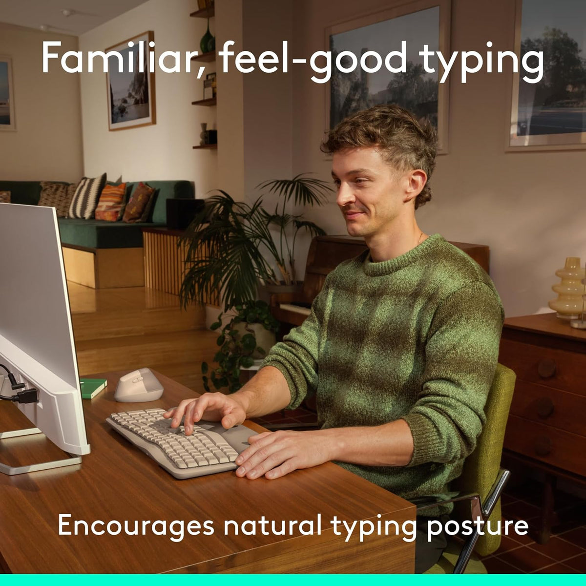 Logitech Wave Keys - Teclado ergonómico inalámbrico con reposamanos...