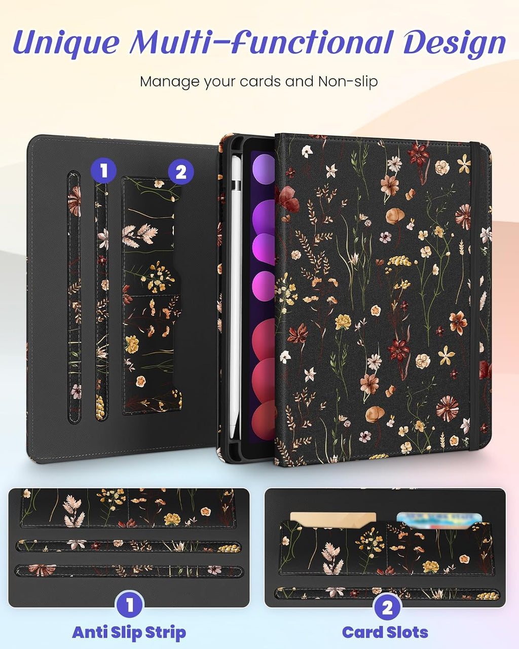 Funda para iPad mini 7ª (A17 Pro)/Mini 6ª de 8.3 pulgadas, flor