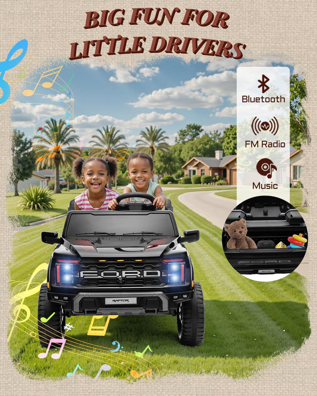 First Ride On Juguetes de paseo de 24V para niños grandes, Ford F-150 Raptor con licencia de 2 asientos, auto de paseo para niños con control remoto, automóvil eléctrico para niños pequeños con luces