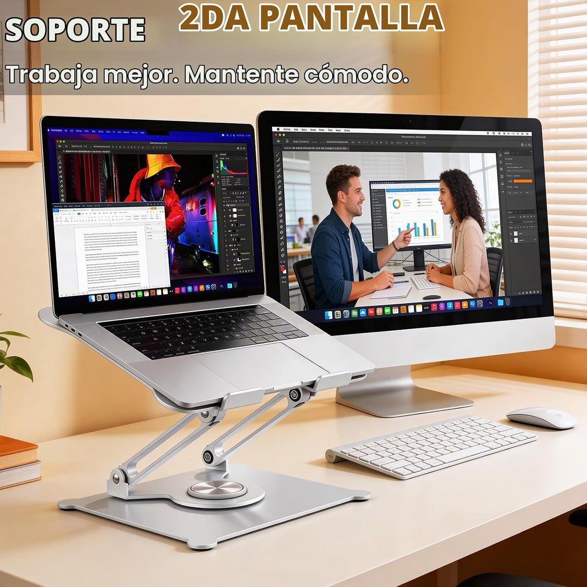 Urmust Soporte giratorio para laptop de 360° para escritorio, eleva...