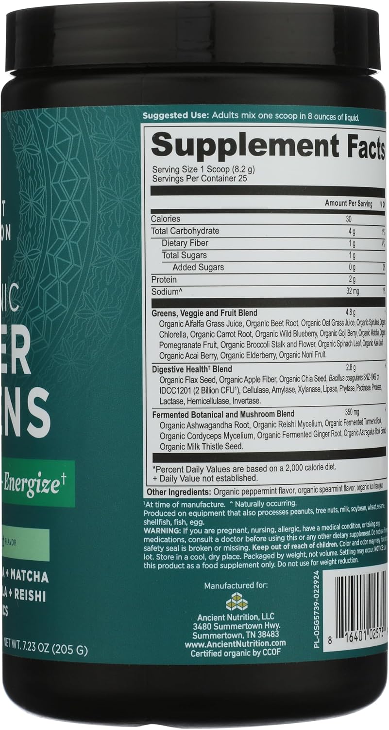 Ancient Nutrition SuperGreens Polvo con Probióticos, Sabor a Menta...