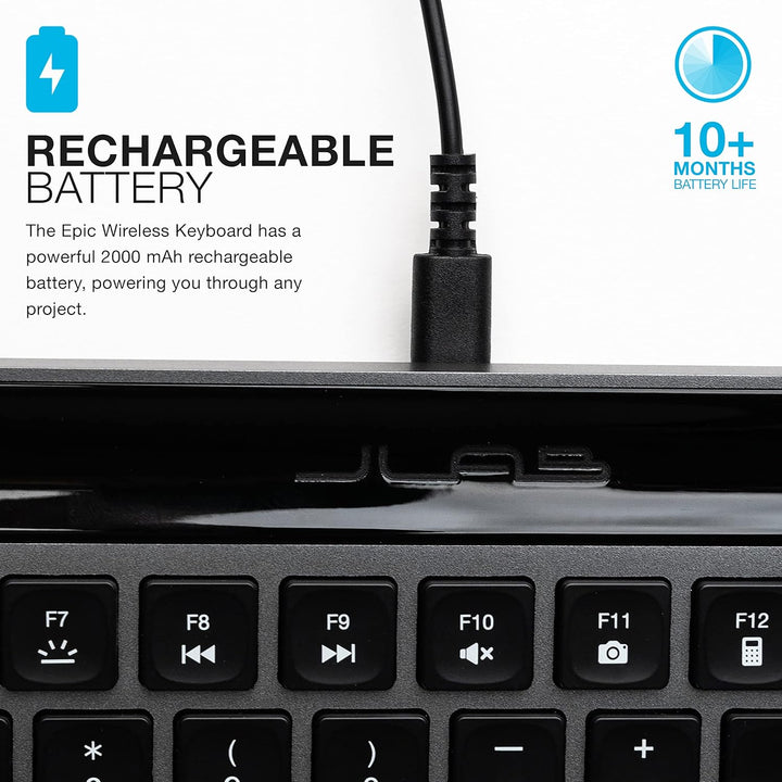 JLab, Epic, teclado inalámbrico, Bluetooth 5.2, USB Dongle, multidi...