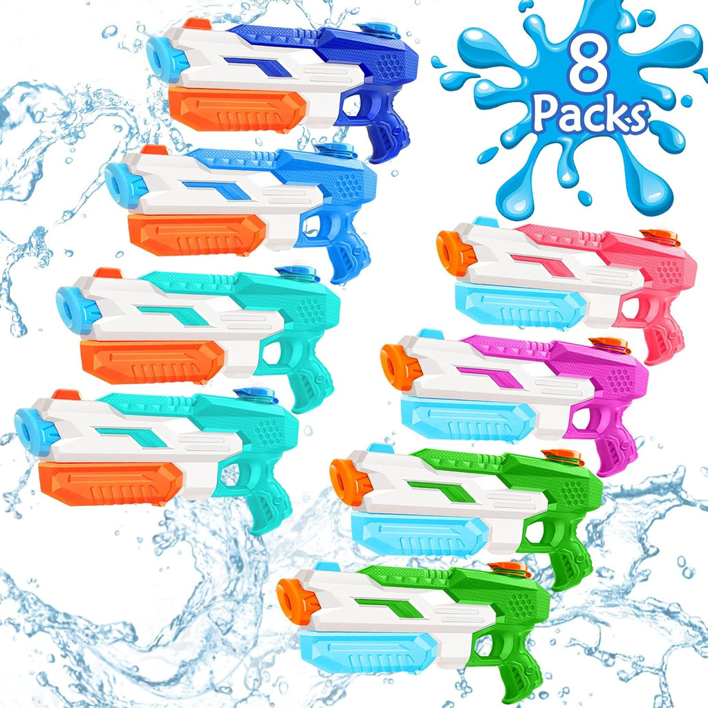 Paquete de 8 pistolas de agua para niños y adultos: pistolas de chorro de 600 cc, súper pistola de agua con largo alcance, alta capacidad para niños y niñas, piscina de verano, playa, al aire libre