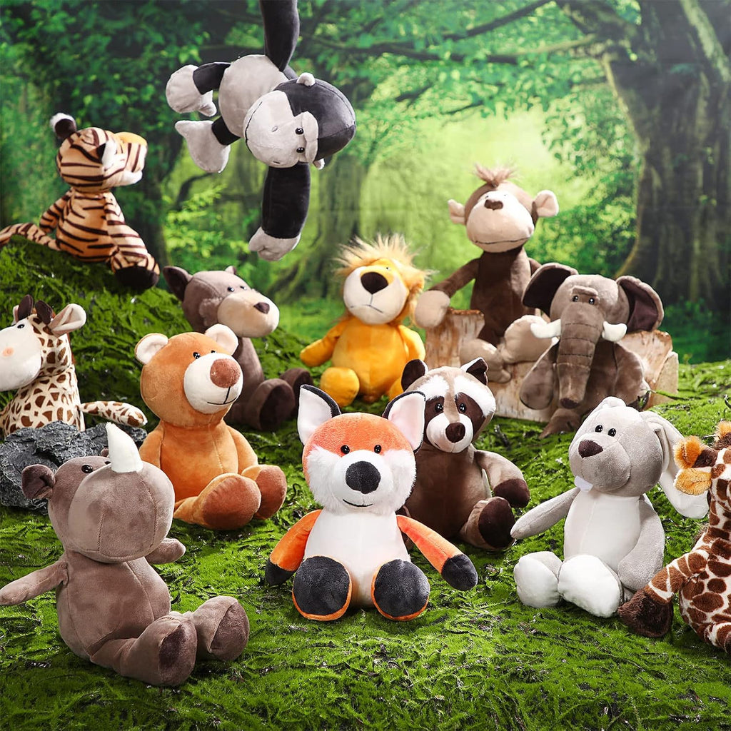 Lenwen - Juego de 24 animales de peluche de la selva de 10 pulgadas
