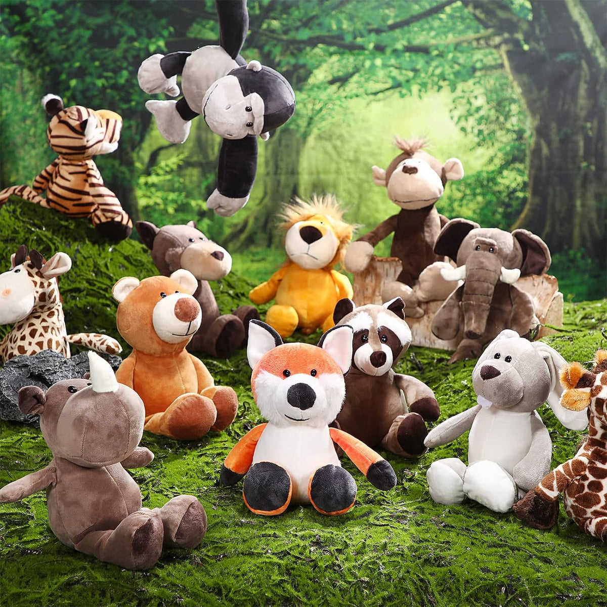 Lenwen - Juego de 24 animales de peluche de la selva de 10 pulgadas
