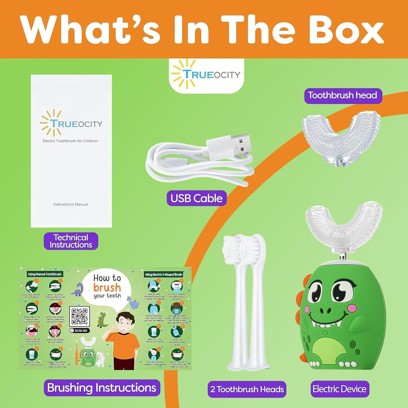 Trueocity Cepillo de Dientes Eléctrico Automático en Forma de U par...