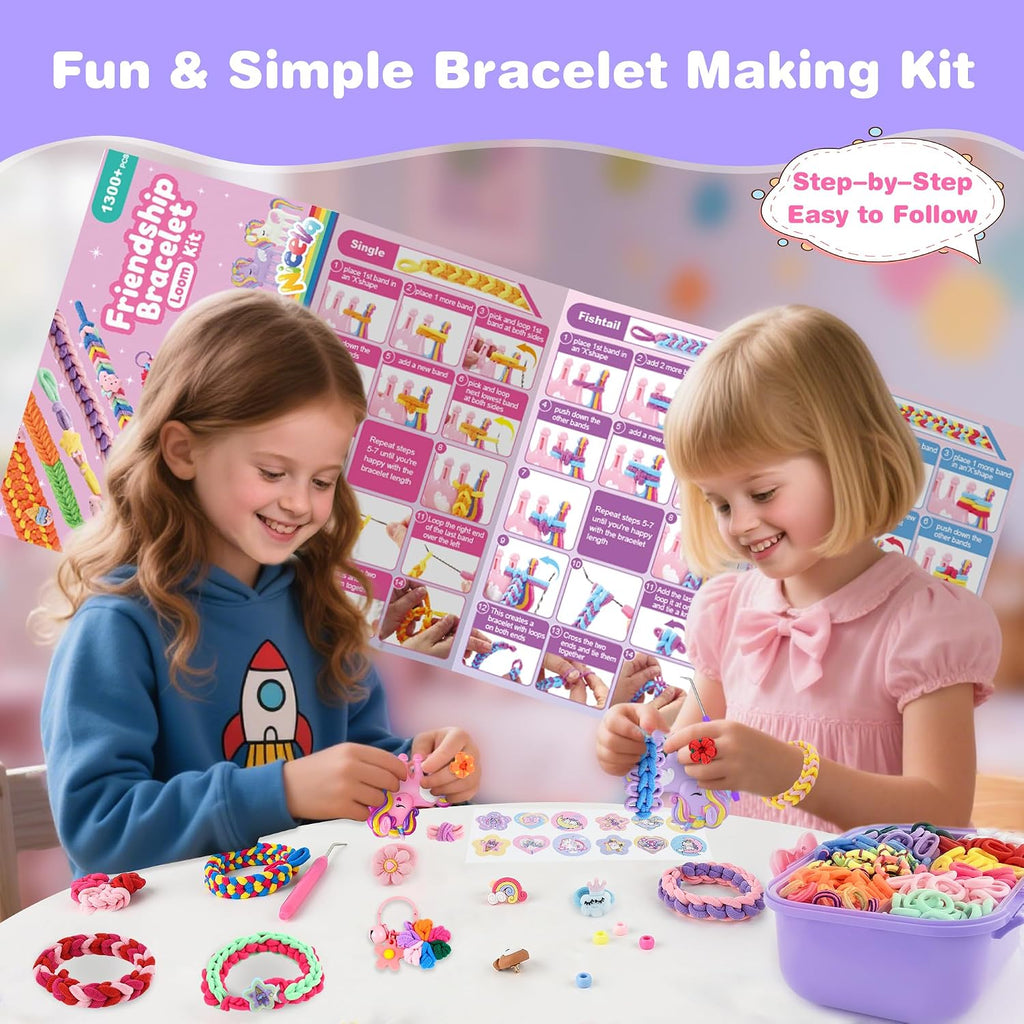 Nicella Kit de fabricación de pulseras, regalos para niñas de 8 a 12 años, kit de telar de tejido, más de 1300 piezas de kits de manualidades para niños con 2 peines de tejido, regalos de Pascua para niñas de 6, 7, 8, 9, 10, 11, 12 años