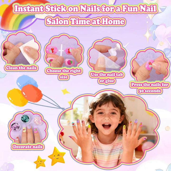 480 Piezas de Uñas y Pegamento para Niños, Kit de Arte de Uñas Pres...