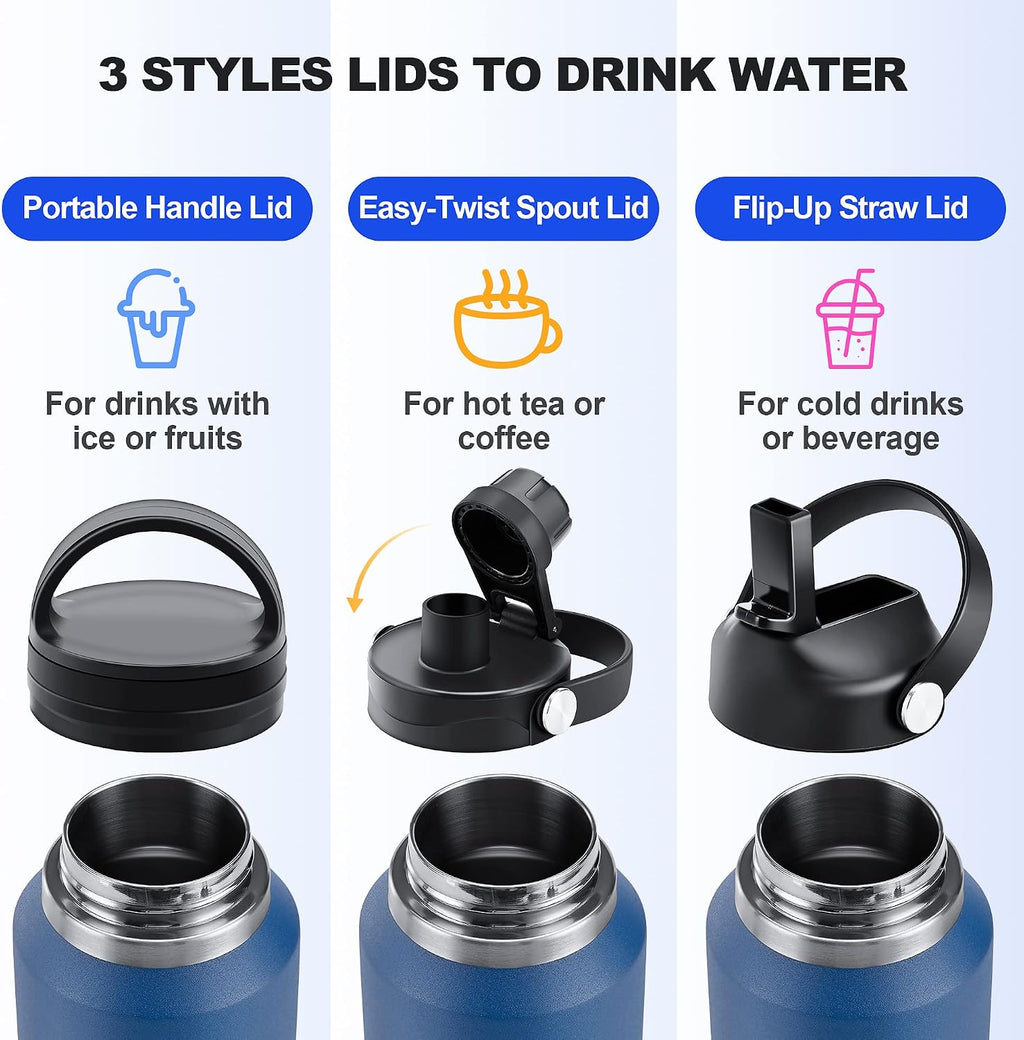 Botella de agua aislada de 32 onzas de acero inoxidable de triple pared con