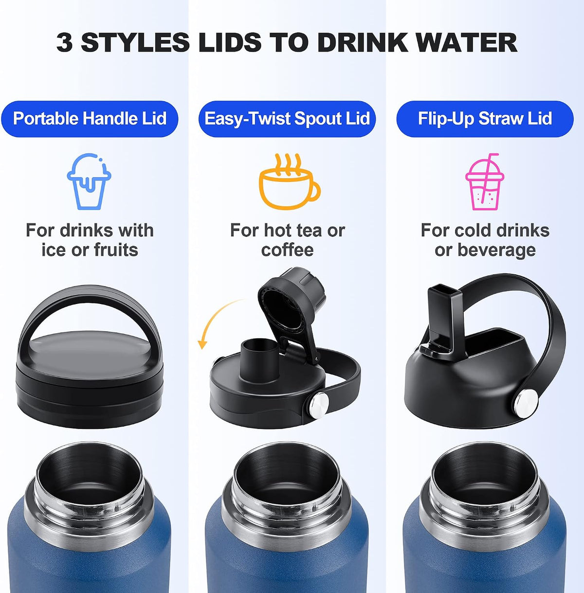 Botella de agua aislada de 32 onzas de acero inoxidable de triple pared con