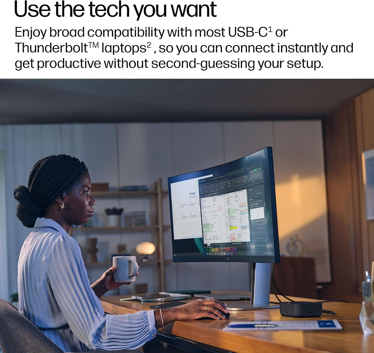 Base HP USB-C G6 de 100 W + un cable USB-C adicional incluido, dise...