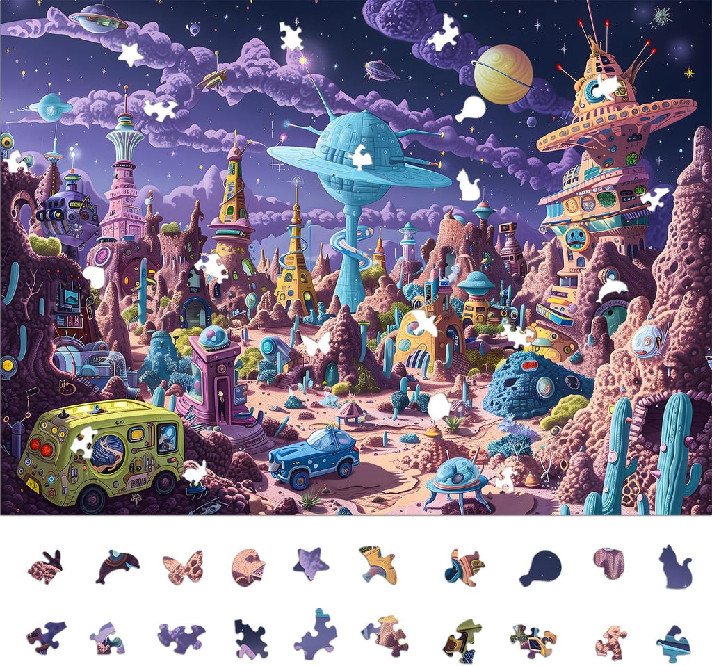 Rompecabezas de Alien Planet para adultos de 1000 piezas, rompecabezas con forma desafiante para la mente para la noche de juegos en familia y amigos, Tamaño 26.6 x 19.2, mundo de monstruos