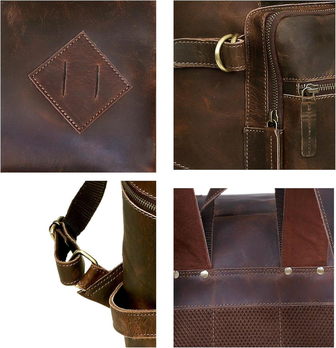 HLC Mochila de cuero genuino para computadora portátil para hombres...