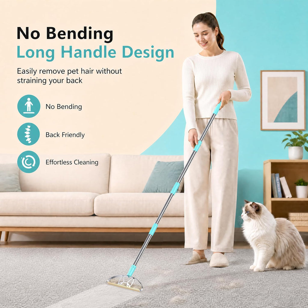 Rastrillo para Alfombras Ultra Largo de 63'' de Servicio Pesado - Removedor Eficiente de Pelo de Mascotas para Alfombras, Tapetes y Muebles, Raspador de Alfombras de Limpieza Profunda, Herramienta