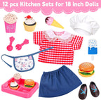 Juego de ropa y accesorios de comida para muñecas de chef