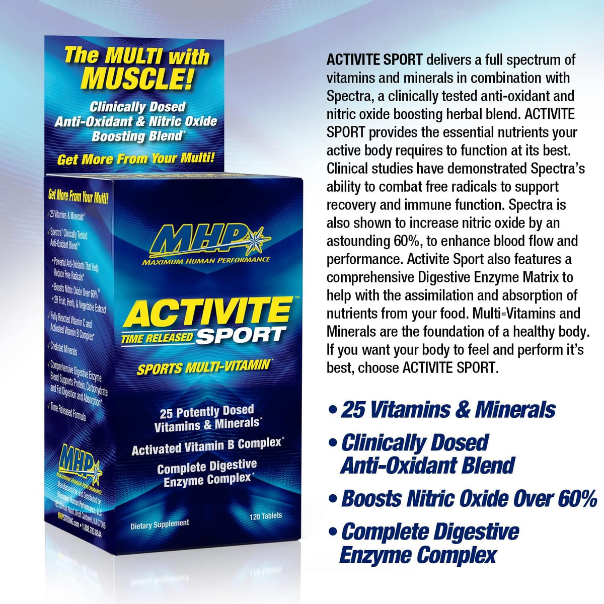 MHP Activite Sport Perfomance Multi Vitamina para Atletas, 120 Tabletas