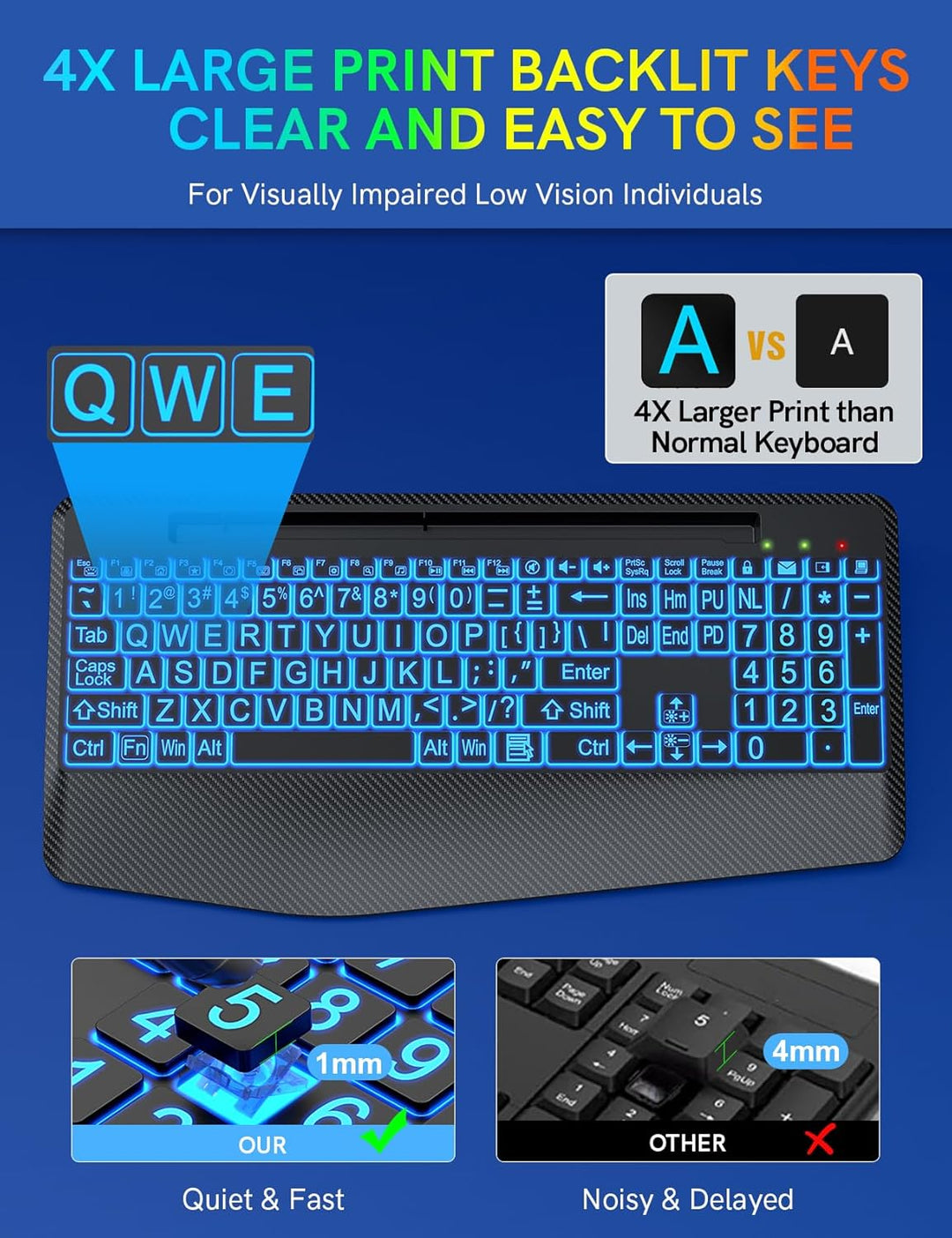 Teclado inalámbrico con retroiluminación de 7 colores, reposamuñeca...