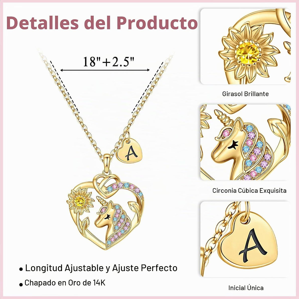 MONOOC Regalos para el día de la madre: regalos de unicornio de girasol para niños y niñas, chapado en oro de 14 quilates, collar de unicornio con inicial de circonita cúbica, collar de letras de