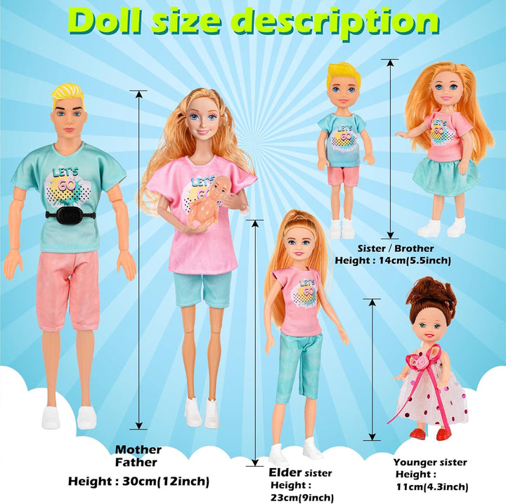 TREKFOX Set de Muñecas Familiares de 7 Personas Incluye Mamá Embara...