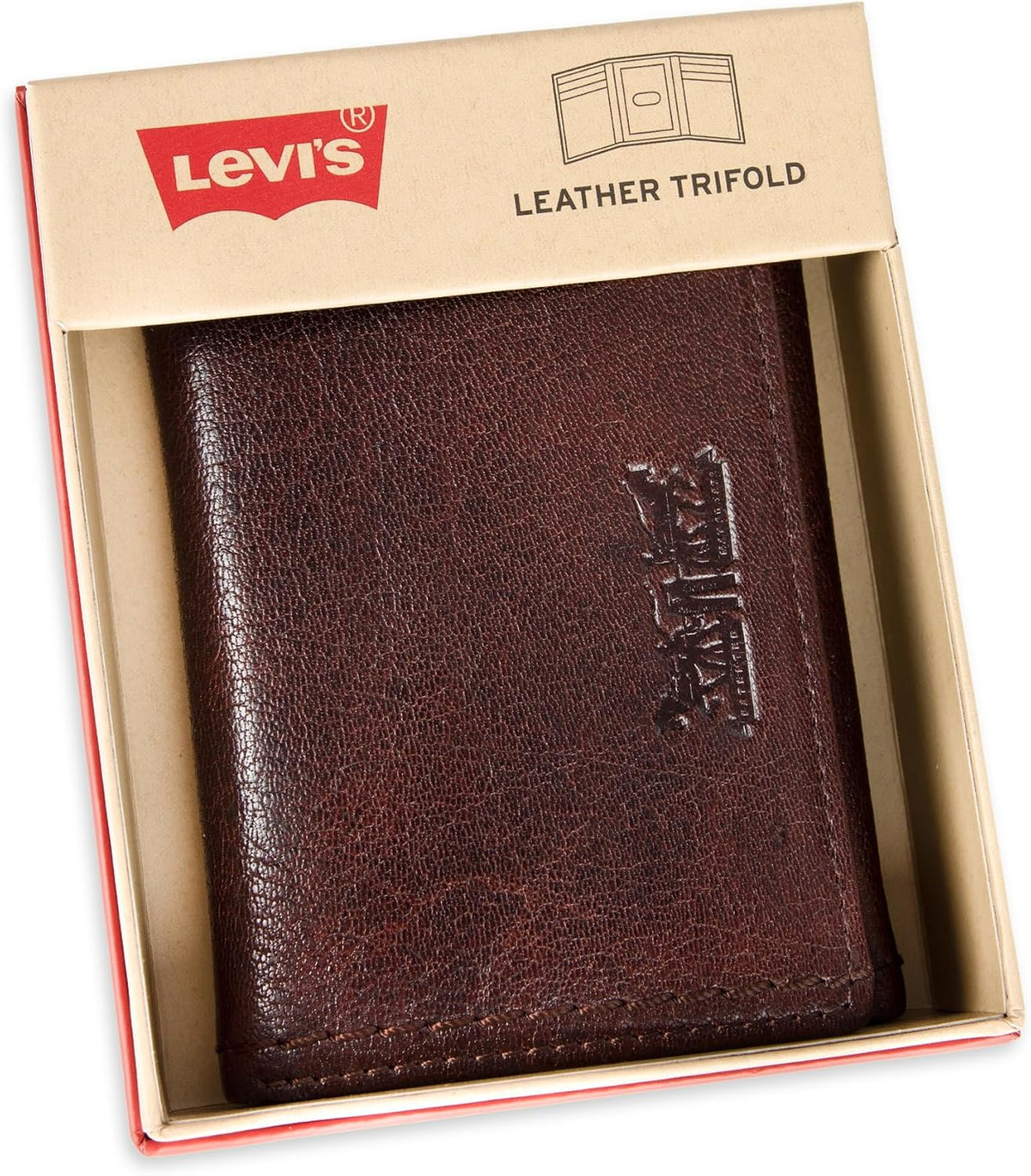 Levi's Billetera triple de cuero de puntada pesada para hombre, marrón, talla única