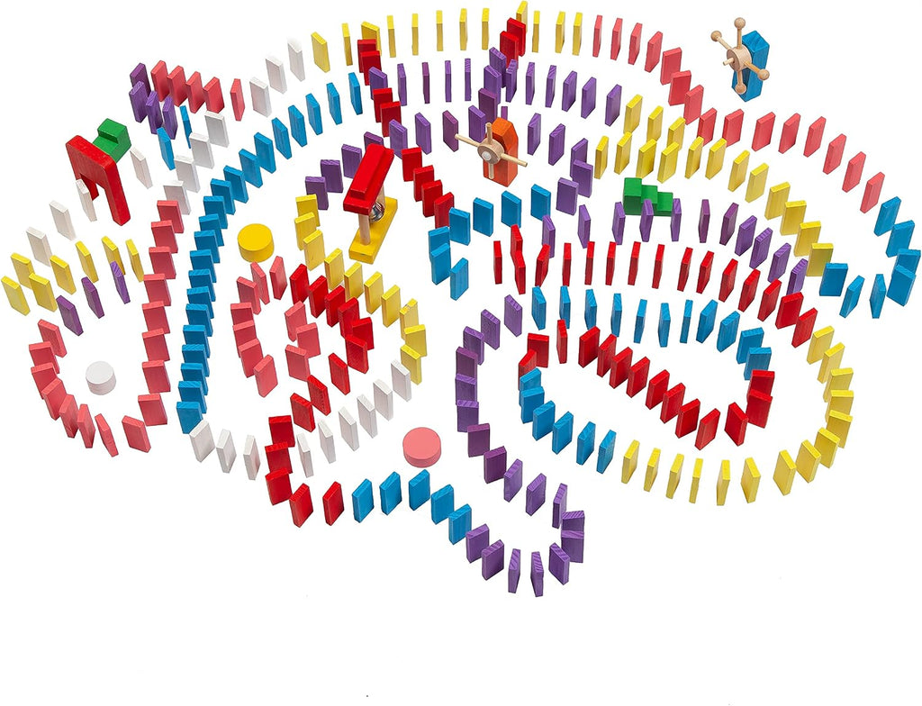 Wondertoys Juego de 600 piezas de dominó para niños, bloques de construcción de madera, 6 colores, dominó a granel, juegos de azulejos de carreras, juguete educativo para fiesta de cumpleaños de