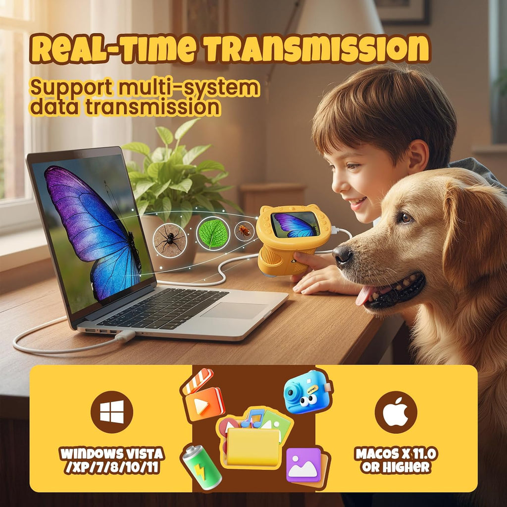 Microscopio digital 1000x para niños, kits de ciencia juguete STEM para niños y niñas 3-12