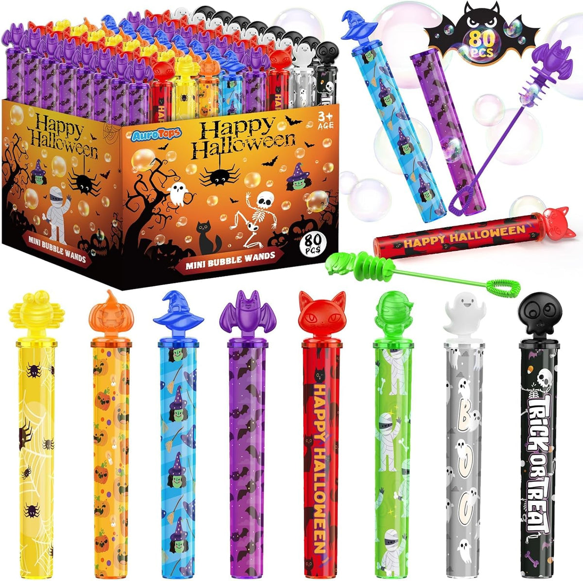 80 mini varitas de burbujas de Halloween, recuerdos de fiesta de