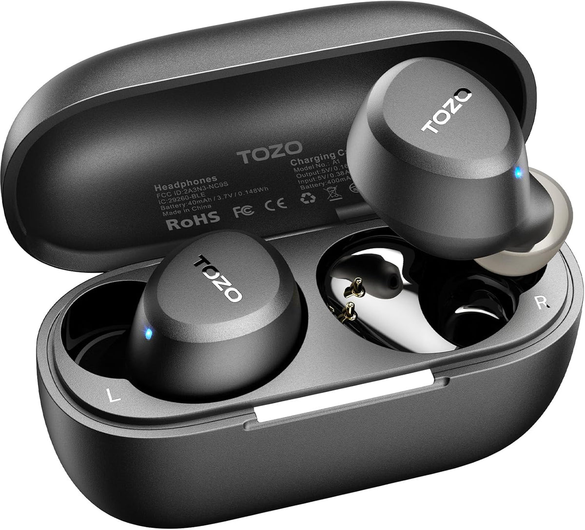 TOZO Auriculares inalámbricos A1 Bluetooth 5.3 de peso ligero en el oído, Negro